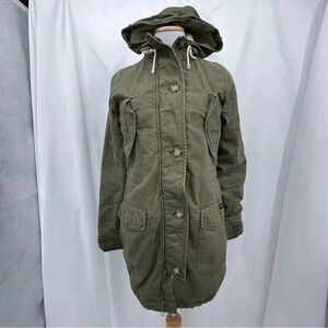Abercrombie and Fitch Womens Sharpa Coat XS Green Lined Hooded Pockets